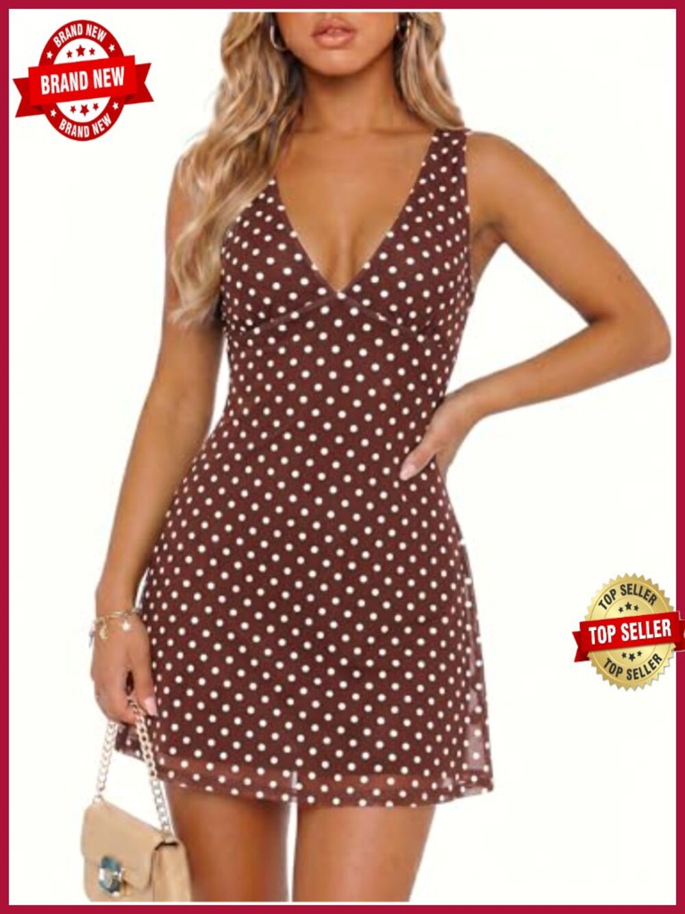 Women's Polka Dot Mini Dress V Neck Sleeveless Bodycon Club Night Out